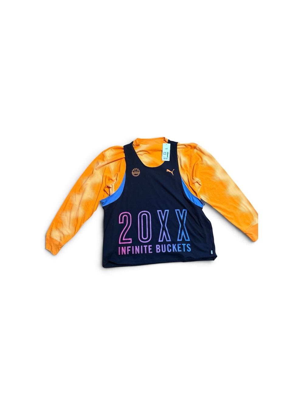 Puma Black Tank with Bright Orange Long Sleeves and Blue Accents